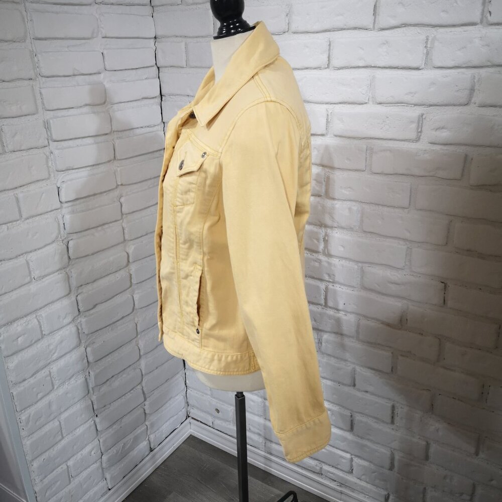 Chico's Platinum Ladies Size 1 (approx. 8 US) Mustard Button Front Jean Jacket - Picture 4 of 13
